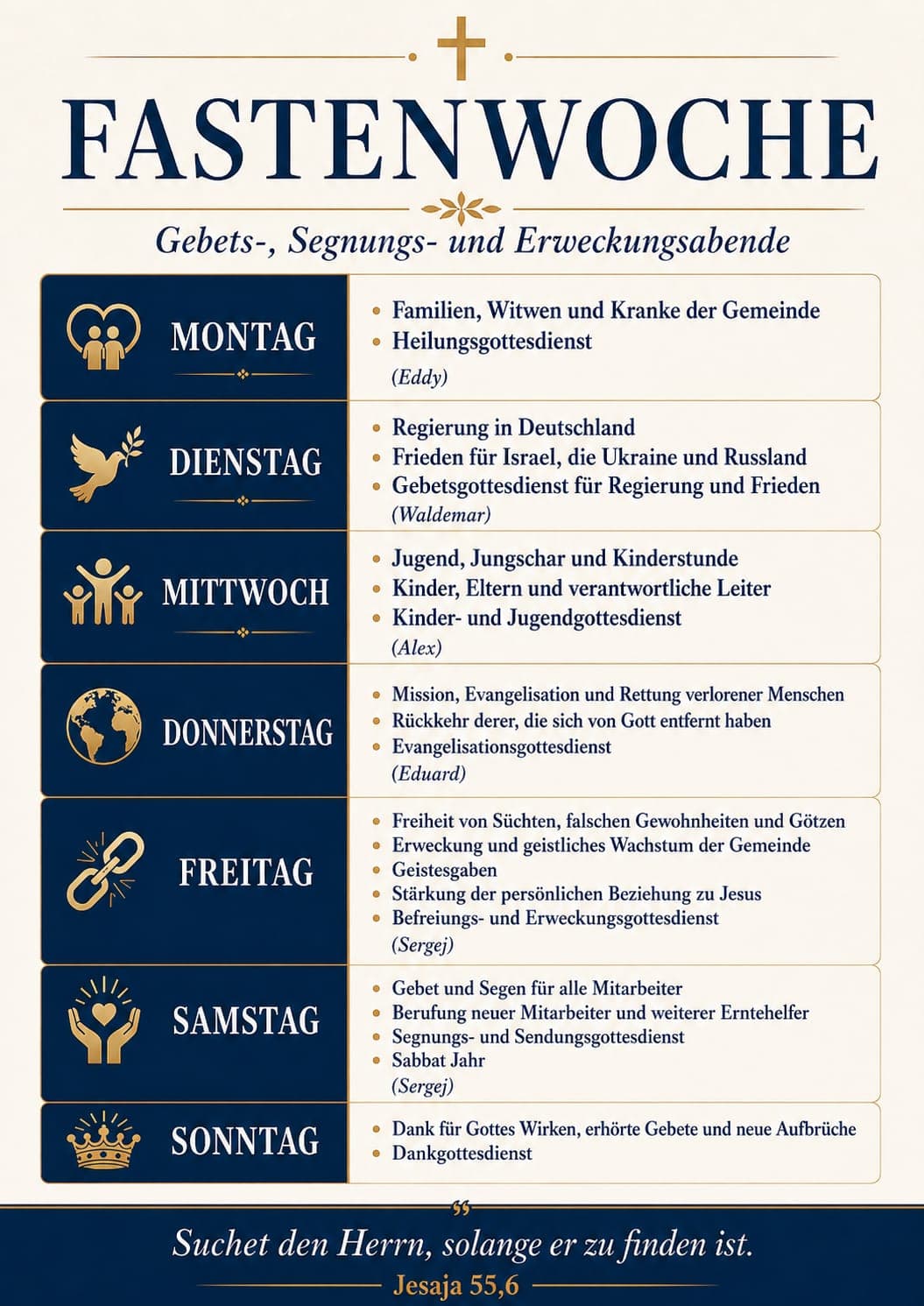 Fastenwoche – Gebets-, Segnungs- und Erweckungsabende
